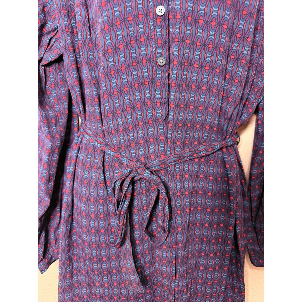 Gap Navy Geometric Print Rayon Shirt Dress Long Sleeve Tie Waist XL 465568-00 - Picture 4 of 11